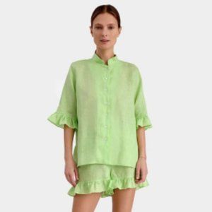 SLEEPER LINEN LOUNGE SUIT IN LIME GREEN NWT